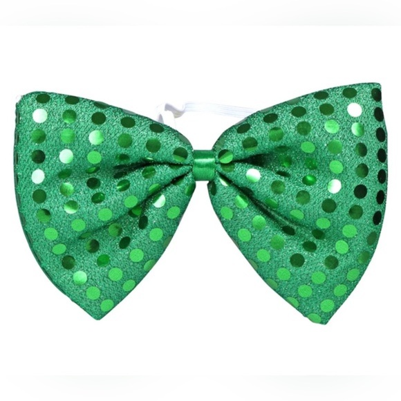 4pc green festive carnival accessories-glasses, fedora, sequin bow, suspenders - Picture 2 of 7